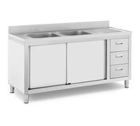 Commercial Kitchen Sink 2 Basins Royal Catering Stainless Steel 160 x 60 cm - Sink Cabinets by Silver