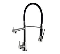 Commercial Kitchen Sink Faucet, 304 Stainless Steel Dual-Function with Pull Down Sprayer, Single Handle Hot and Cold Water Mixer Tap, Brushed Nickel