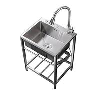 Commercial Kitchen Sink Single Bowl, Free Standing Stainless Steel Washing Station with Water Faucet, Utility Outdoor Sink for Washing, Heavy Duty Restaurant Sink for Laundry Backyard Home ( Size : 60
