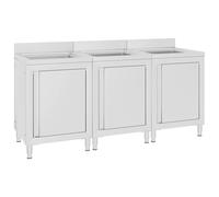 Commercial Kitchen Triple Sink Cabinet Stainless Steel Silver 180x60x96cm 3pc BS