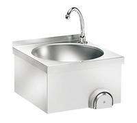 Commercial Knee Operated Hand Wash Sink, Wall Hung Basin Sink, Stainless Steel Kitchen Basin with Hot & Cold Mixer Faucet, for Outdoor RV Caravan Camper Sink