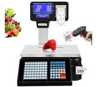 Commercial Label Printing Scale with Dual Display, 66.14 lbs Capacity, High Precision Food Scale with Thermal Label and Receipt Printer for Supermarkets and Retail