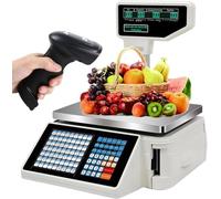 Commercial Label Printing Scale with Thermal Printer, 30kg Capacity, Dual Display, Includes Scanner and Cashbox for Retail Stores and Food Shops