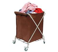 Commercial Laundry Cart Folding Trolley with Wheels Stainless Steel Frame Waterproof Oxford for Home Bedroom Hotel (Brown)