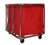 Commercial Laundry Cart with Wheels - Heavy Duty Stainless Steel 11.35 Bushels Capacity Removable Waterproof Canvas Basket - Red Color for Industrial Use