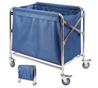 Commercial Laundry Trolley on Wheels, Foldable Washing Basket, with Machine-Washable Bag, with 4 Lockable 360° Swivel Castors, 352L Heavy-Duty Ideal for Hotels, Commercial & Home Use, 87× 78 × 52cm