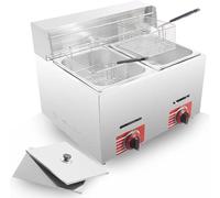 Commercial LPG Gas Deep Fryer with 10L*2 Baskets and Lid, Stainless Steel Countertop, Propane - LPG GF-72 Propane (LPG) with Metal Pipe, Home Kitchen