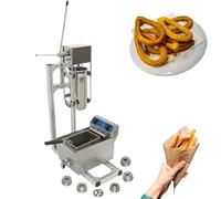 Commercial Manual Churro Maker, 7L Stainless Steel Spanish Churros Donuts Machine with 10L/20L Deep Fryer, Vertical Churro Filler with 6 Nozzles, for Restaurants, Bakeries(With 10L Deep Fryer)