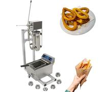 Commercial Manual Churro Maker with Deep Fryer, 7L Spanish Donut Churro Maker with 10L/20L Electric Deep Fryer, 6 Nozzles, Stainless Steel Dessert Donuts Filler(With 10L Deep Fryer)