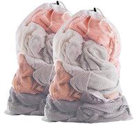 Commercial Mesh Laundry Bag - 24" x 36" - 2 PACK - Sturdy white mesh material with drawstring closure. Ideal machine washable mesh laundry bag for factories, college, dorm and apartment dwellers.