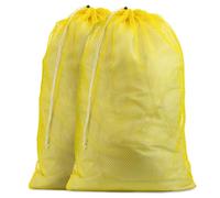 Commercial Mesh Laundry Bag - Sturdy Mesh Material with Drawstring Closure. Ideal Machine Washable Mesh Laundry Bag for Factories, College, Dorm and Apartment Dwellers. (24" x 36" | Yellow | 2-Pack)