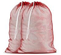 Commercial Mesh Laundry Bag - Sturdy Mesh Material with Drawstring Closure. Ideal Machine Washable Mesh Laundry Bag for Factories, College, Dorm and Apartment Dwellers. (24" x 36" | Red | 2-Pack)