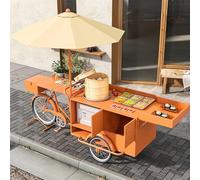 Commercial Mobile Tricycle Food Truck, Fast Food Market Stall Cart, Juice Vending Carts, Hand-Push Street Food Vending Tricycle with Umbrella