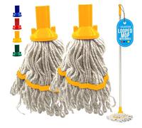 Commercial Mops for Cleaning Floors with Mop Handle - Looped Cotton Mop Heads with Absorbent Yarn, 120cm Heavy Duty Aluminium Handle, Floor Color Coded Hygiene Cleaning Head Pack of 2 - Yellow