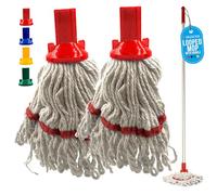 Commercial Mops for Cleaning Floors with Mop Handle - Looped Cotton Mop Heads with Absorbent Yarn, 120cm Heavy Duty Aluminium Handle, Floor Color Coded Hygiene Cleaning Head Pack of 2 - Red