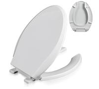 Commercial Open-Front Toilet Seat with Soft Close Cover, Elongated Heavy Duty Loo Seats, Durable White Plastic Toilet Lid, 18.1" x 14.1"