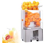 Commercial Orange Juicer Machine 120W Automatic Juice Extractor Stainless Steel Squeezer 20-30 Oranges Per Minute with PC Cover and 2 Peel Collecting Buckets
