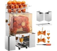 Commercial Orange Juicer Machine 120W Stainless Steel Squeezer Automatic Juice Extractor with Pull-Out Filter Box PC Cover 2 Peel Collecting Buckets for 20 Oranges Per Minute