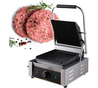 Commercial Panini Press Contact Grill, Full Grooved Plates Stainless-Steel