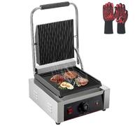 Commercial Panini Press Grill, Electric Sandwich Press Maker with Adjustable Temperature, Non-Stick Coating, for Making Breakfast, Steak, Hamburgers Single Head