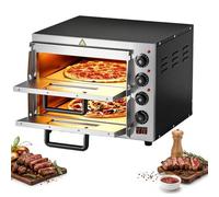 Commercial Pizza Oven Countertop, Single/Double Deck, Stainless Steel Fast Baking Pizza Maker, Max Temp 662°F, Energy Efficient, Easy To Clean, With Stone & Handle(Double Layer)
