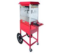 Commercial Popcorn Machine with Cart, Large Glass Cabinet, Mobile Stand, Red