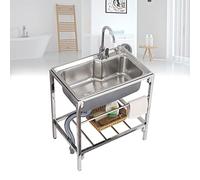 Commercial Portable Kitchen Utility Sinks for a Laundry Room, Shop Stainless Steel Laundry Garage Sink for Washing Outdoor Station, for Backyard/Garden/Camping, with Drainboard, 1 Compartment (Color
