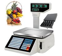 Commercial Price Computing Label Printing Scale with Pole Display and Barcode Scanner for Supermarket Retail