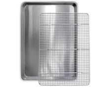 Commercial Quality Aluminum Baking Pan and Stainless Steel Cooling Wire Rack - Half Sheet Tray 18" x 13" - Rust & Warp Resistant, Heavy Duty & Thick Gauge - Delivers An Evenly Baked Cookie