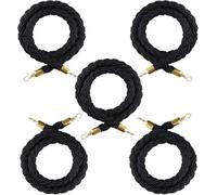 Commercial Queue Management Rope 13ft Twisted Black Hemp with Durable Hooks 5-Pack - Premium Barrier Ropes for Event Queue Control and Crowd Management Solutions