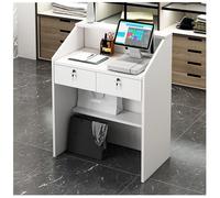 Commercial Reception Desk with Cable Access Ports Spacious Desktop Elevated Privacy Panel Lockable Hidden Drawers Two-Tier Storage Configuration for Office Use