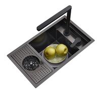 Commercial Restaurant Cafe Sink - Cabinet Built-in Concealed Single Bowl Kitchen Bar Sink with Lifting Faucet,Cup Washer Stainless Steel(60 * 40 * 22cm)