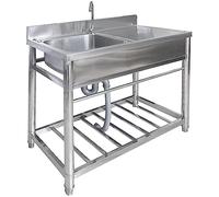 Commercial Restaurant Sink 304 Stainless Steel Single Bowl Kitchen Sink with Tap Workbench for Restaurant, Laundry, Garage Washing Hand Basin