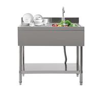 Commercial Restaurant Sink, Free Standing Utility Sinks with Storage Shelf, Stainless Steel Single Bowl Kitchen Sink with Tap, for Home Garage Laundry, Silver, 39.3x23.6x31.5inch