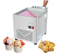 Commercial Rolled Ice Cream Machine | Stainless Steel Stir-Fry Roll Maker w/Square Pan | Yogurt Cream Maker for Cafe Dessert Bars