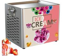 Commercial Rolled Ice Cream Maker, 330W Frozen Yogurt Machine | Stainless steel pan and body, 34x28x30cm, 110V/220V, for cafes and dessert kiosks.