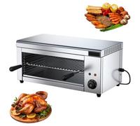 Commercial Salamander Grill, 4 Heights, Temp Knob, Indicator Lights | Control: Temperature knob, dual indicator lights | Use: Melting cheese, toast, sandwiches, grilling