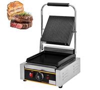 Commercial Sandwich Press Grill with Temperature Control, Adjustable 50-300°C, Waterproof Switch, Professional Griddle for Restaurants and Cafés