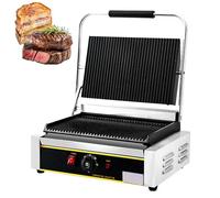 Commercial Sandwich Press Grill with Temperature Control, Adjustable 50-300°C, Waterproof Switch, Professional Griddle for Restaurants and Cafés