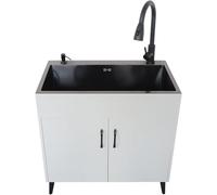 Commercial Single Trough Sink with Hot and Cold Faucets and Soap Dispenser(White,60x45x78cm)