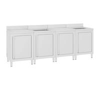 Commercial Sink Cabinet 240 x 60 x 96 cm Silver Stainless Steel Double Basin Set