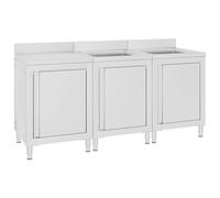 Commercial Sink Cabinet Silver Stainless Steel 180x60x96 cm Double Sink w/Drain