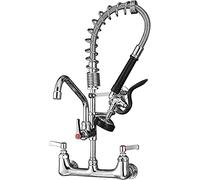 Commercial Sink Tap Wall Mount Pre-Rinse Tap with Sprayer 21" Height 8 Inch Center Wall Mounted Brass Construction Polished Chrome Sink Faucet with 8 Inch Swing Spout