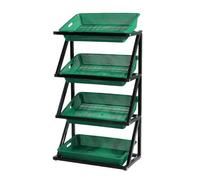 Commercial Snack Display Stand - 4-Tier Supermarket nizer for Fruits & Vegetables - Large Capacity Retail Basket Rack for Kitchen & Office (Green 4 Frames)