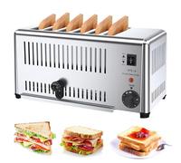 Commercial Stainless Steel 6 Slice Toaster, Stainless Steel Toasters with 5-Speed Adjustable, Extra-Long Slots, Hand Pop-Up, for Home Store Hotel