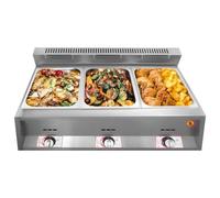 Commercial Stainless Steel Bain Marie Buffet Steamer with Lids, Adjustable Temperature for Catering, 3-Pan Food Warmer and Deep Fryer