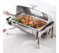 Commercial Stainless Steel Chafing Dish Set - 13L Electric Food Warmer with Visible Glass Lid for Buffet, Catering, Events & Home Use - Keep Food Warm,FULL SIZE PAN