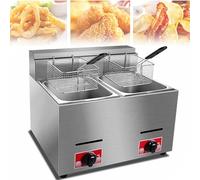 Commercial Stainless Steel Deep Fryer with 2 Baskets & 2 Lids, 12L Capacity for Onion Rings, Croquettes, Chicken Nuggets