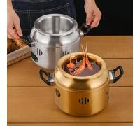 Commercial Stainless Steel Drum Shabu Shabu Pot in Korean Style for Restaurant Use Compatible with Outdoor Burner Heat Sources (Golden Without Lid)