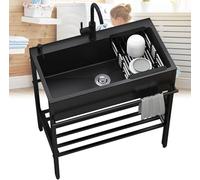 Commercial Stainless Steel Free-Standing Kitchen Sink, 1-Bowl Washing Station, Portable Laundry Tub Bench for Indoor and Outdoor, Cafe, Garage Use (80X45X86cm)